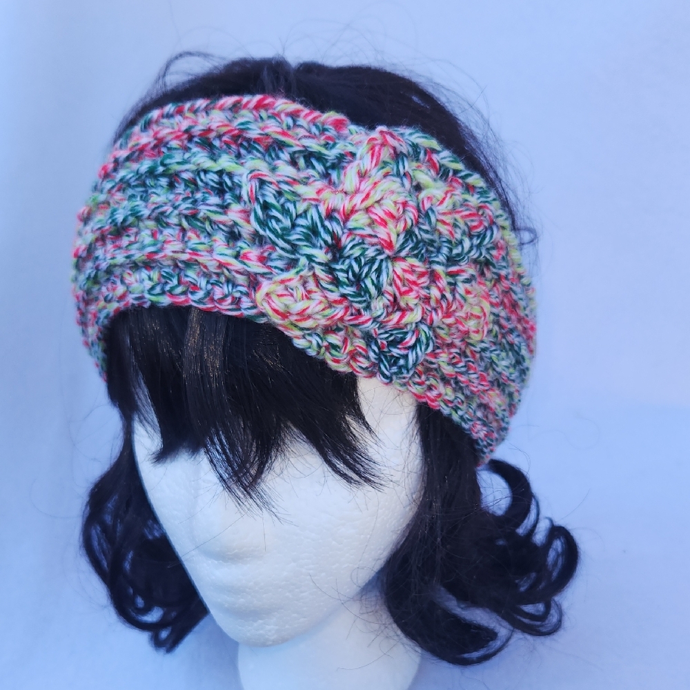 Handmade Crochet Multicolor Headband Ear Warmer in Peppermint Meringue
